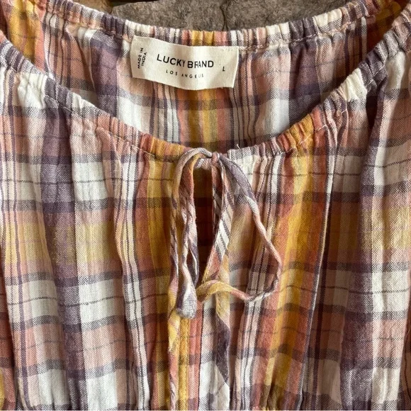 Lucky Brand multicolor plaid boho peasant blouse top Women Large - Like new - Picture 5 of 10
